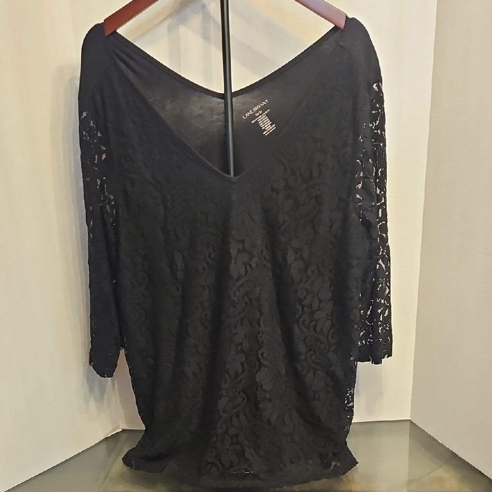 Lane Bryant Black Lace V-Neck Blouse